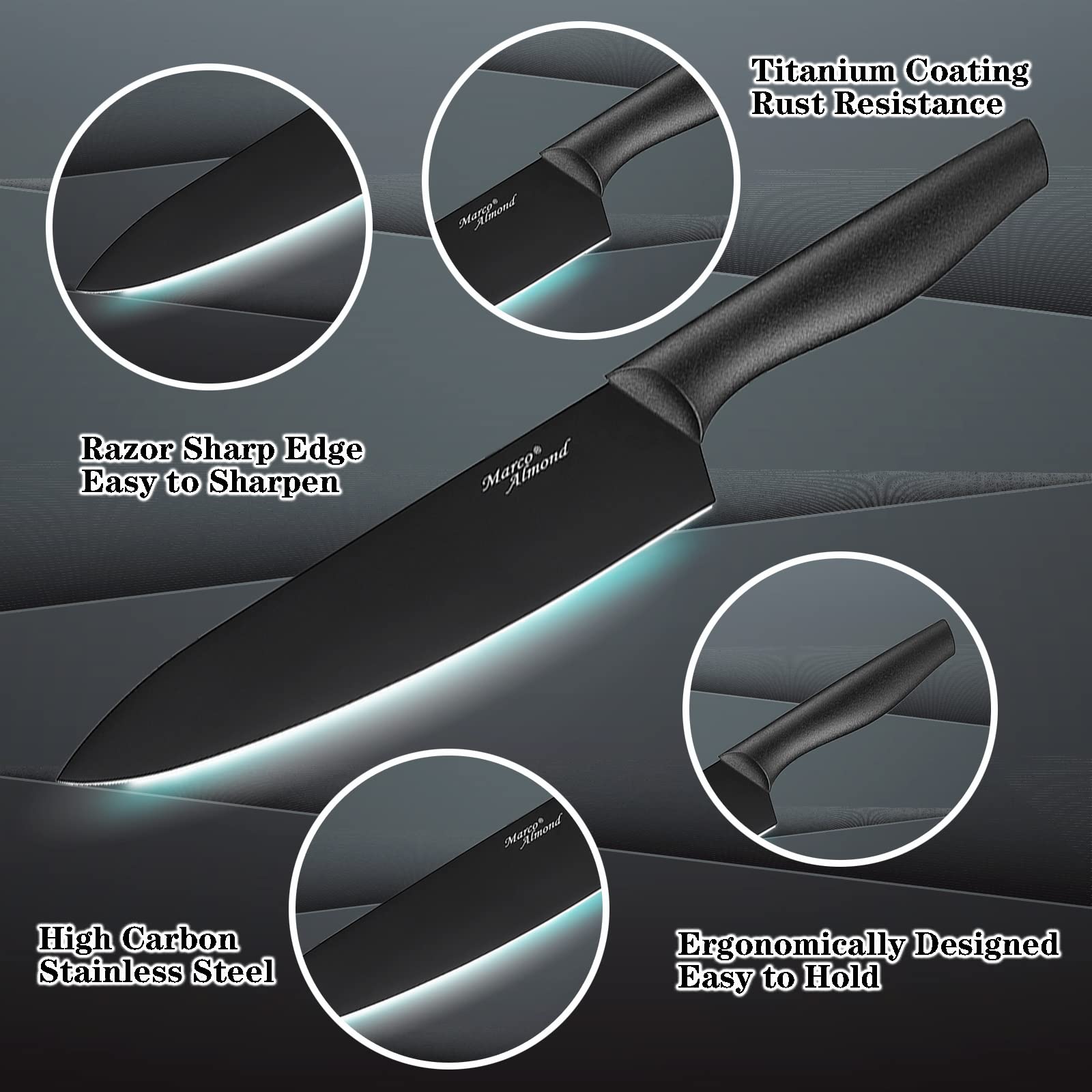 Marco Almond KYA38 bread knife with sheath for clean slicing.