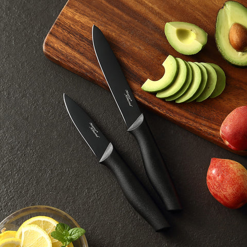 Marco Almond KYA38 knife set with blade guards for safe storage.
