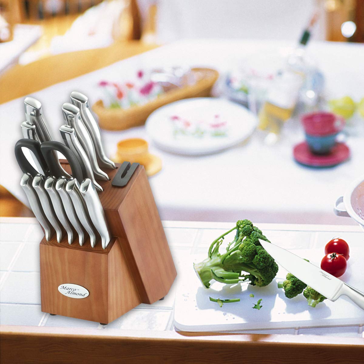 Marco Almond wooden knife block provides safe storage and blade protection