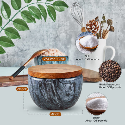 MarcZero salt box with marble base and wooden lid open for easy access