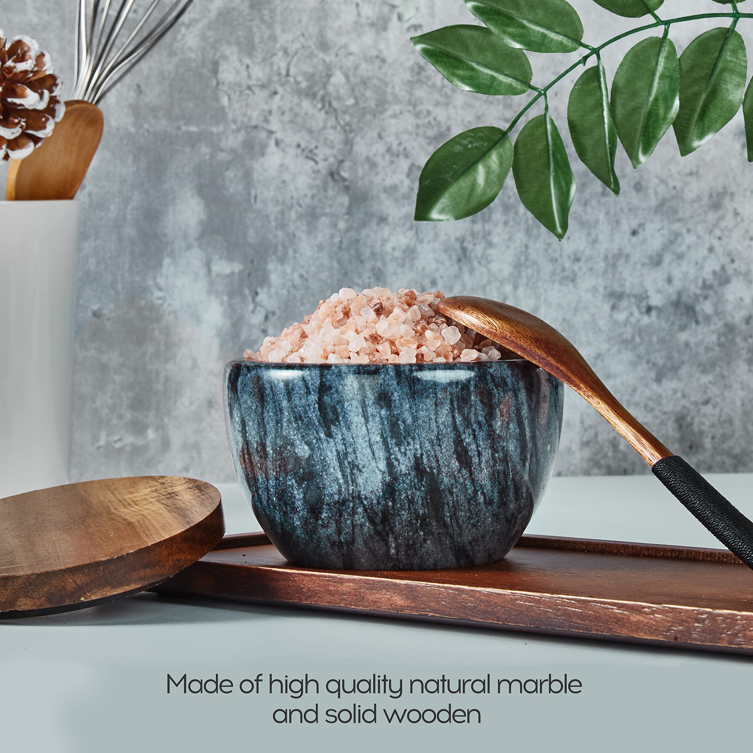 MarcZero ten-ounce capacity salt box suitable for countertop use