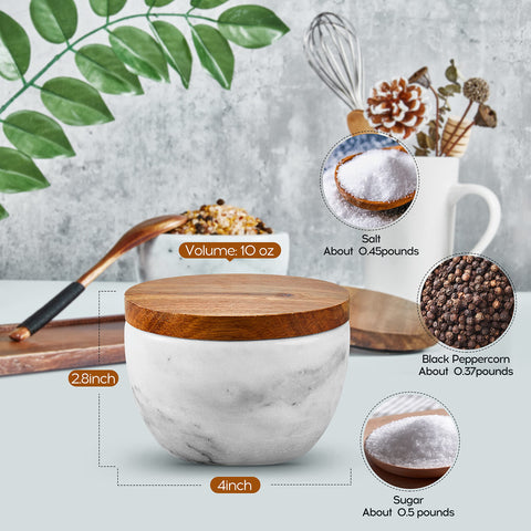 MarcZero salt box featuring a wooden cover keeps spices neatly stored.