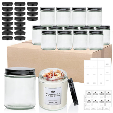 Maredash 16-pack 8 oz glass jars with lids for candles and spices.