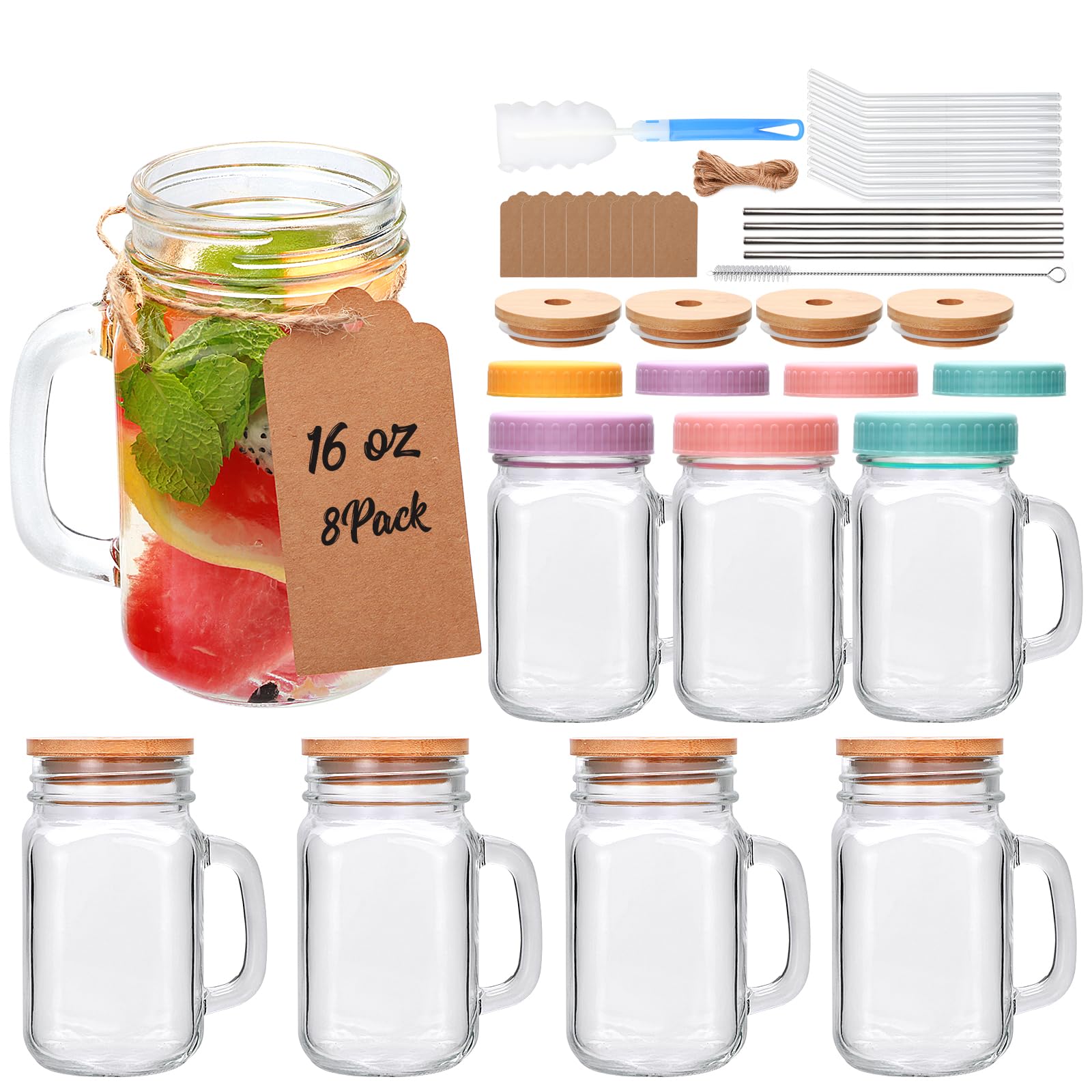 Maredash 16 oz mason jar with handle for easy sipping