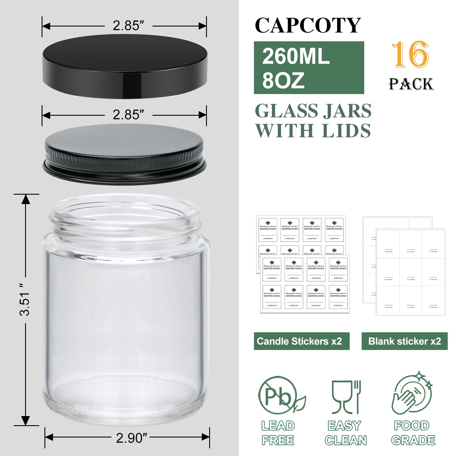 Maredash 8 oz glass jar with black plastic lid, ideal for quick sealing.