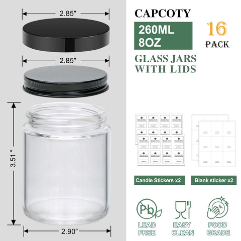 Maredash 8 oz glass jar with black plastic lid, ideal for quick sealing.