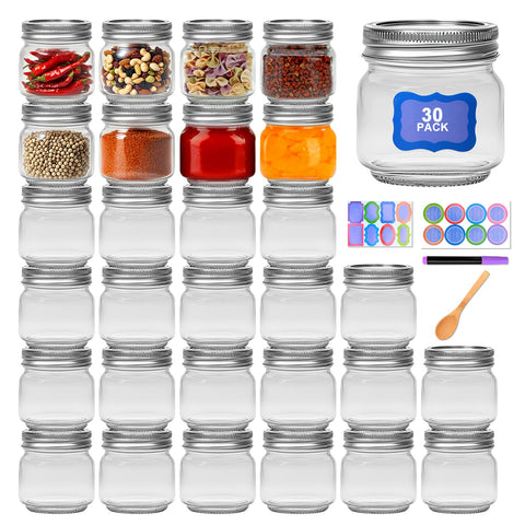 Maredash 8oz mason jars with lids shown for pantry storage and gifting.