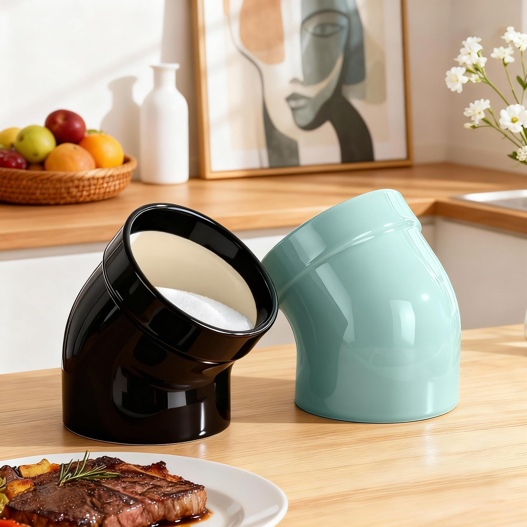 MARKETTY Salt Pig in black ceramic, dishwasher safe for effortless cleanup.