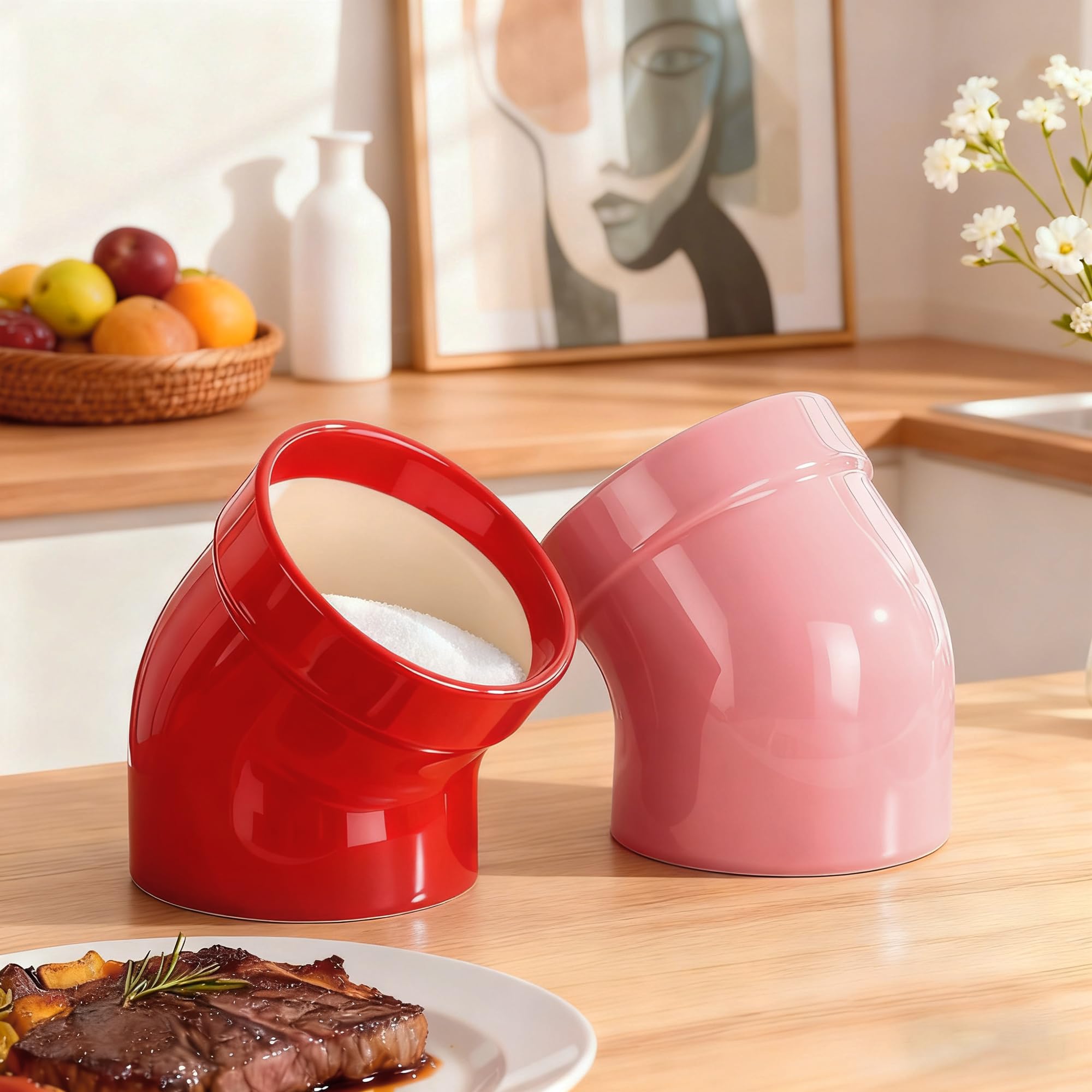 Marketty Salt Pig red ceramic is dishwasher safe for easy cleanup
