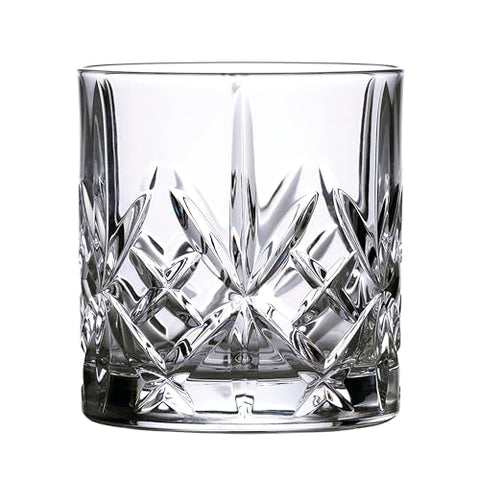 Close-up of Maxwell tumbler crystal cuts, vibrant light play, enhances sipping experiences.