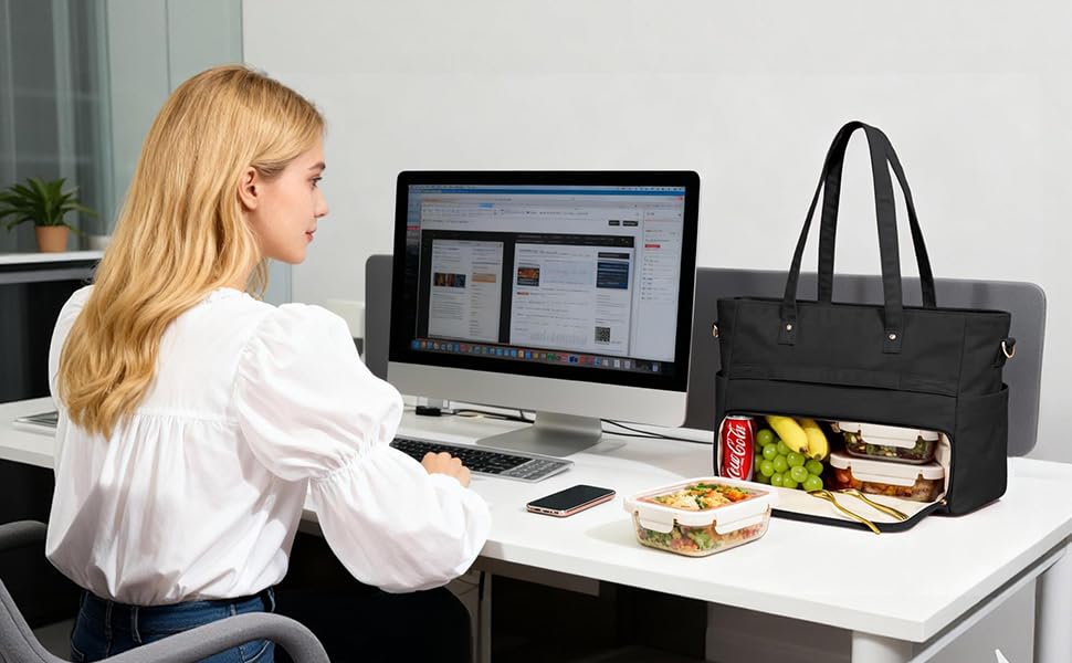 Marscamd lunch tote compact dimensions fit daily items while leaving space for lunch.