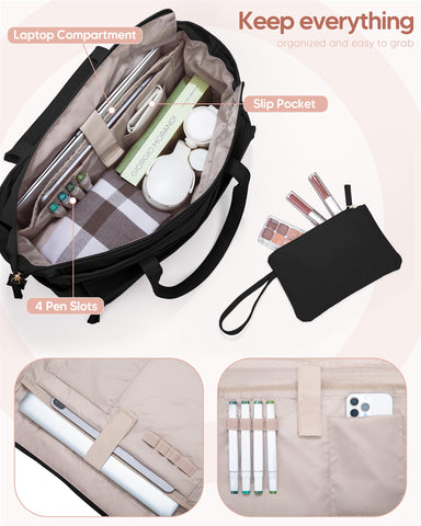 Marscamd lunch tote's interior pockets keep tablets and notes organized.