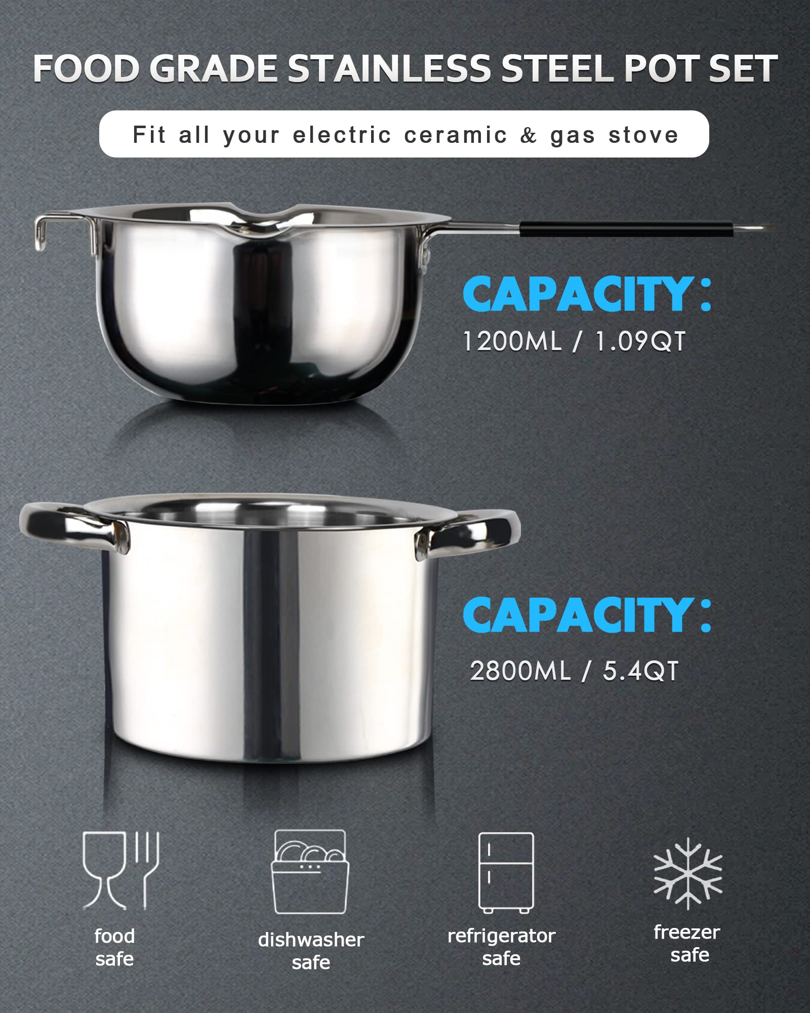 Marsheepy 2800ml stainless steel pot ready for gas or electric stove tasks