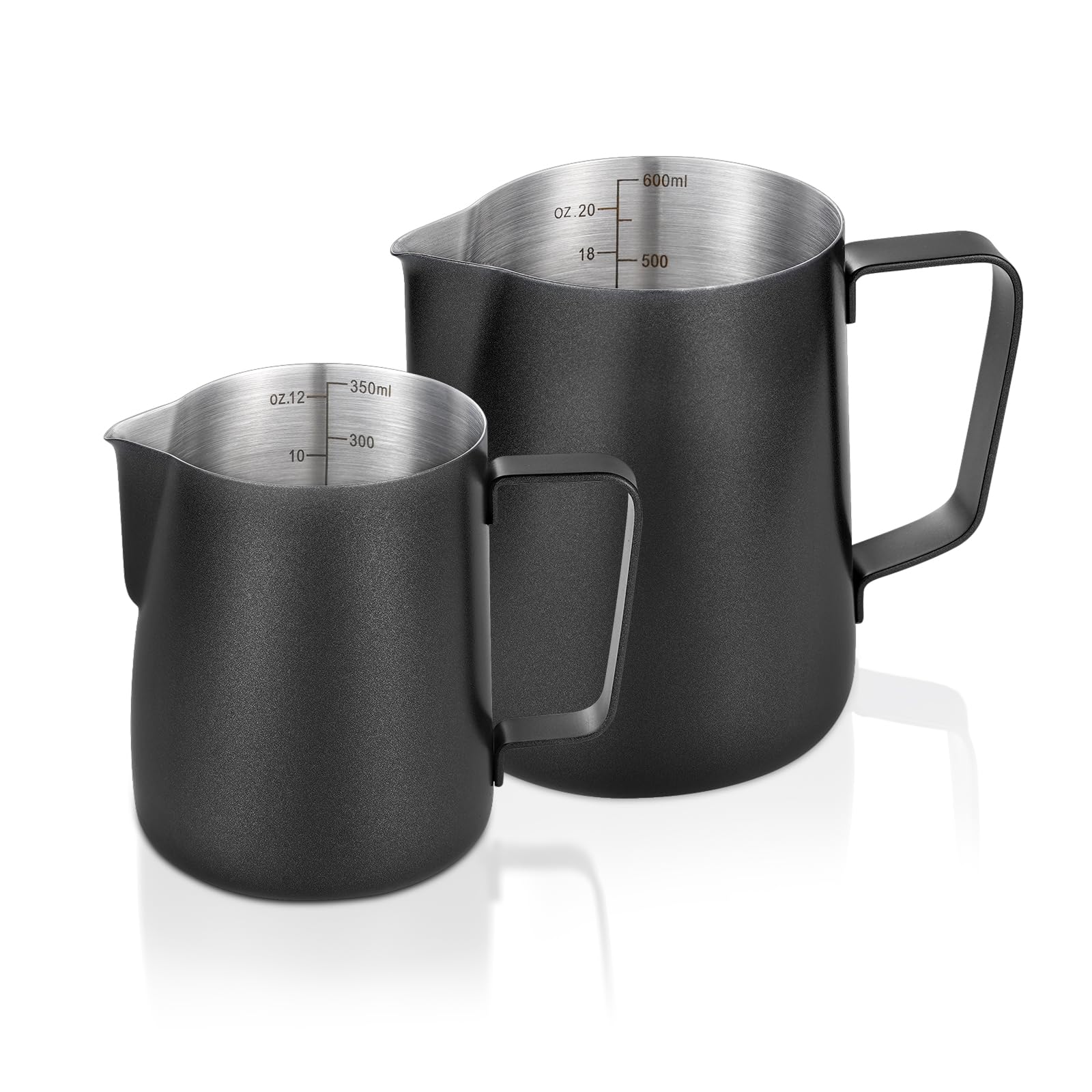 Marshine 12oz matte black milk pitcher for precise latte art pours