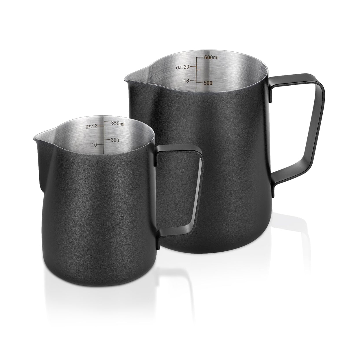 Marshine 12oz matte black milk pitcher for precise latte art pours