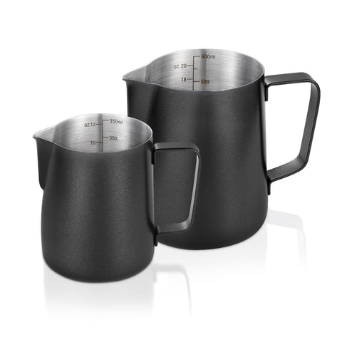 Marshine 12oz matte black milk pitcher for precise latte art pours