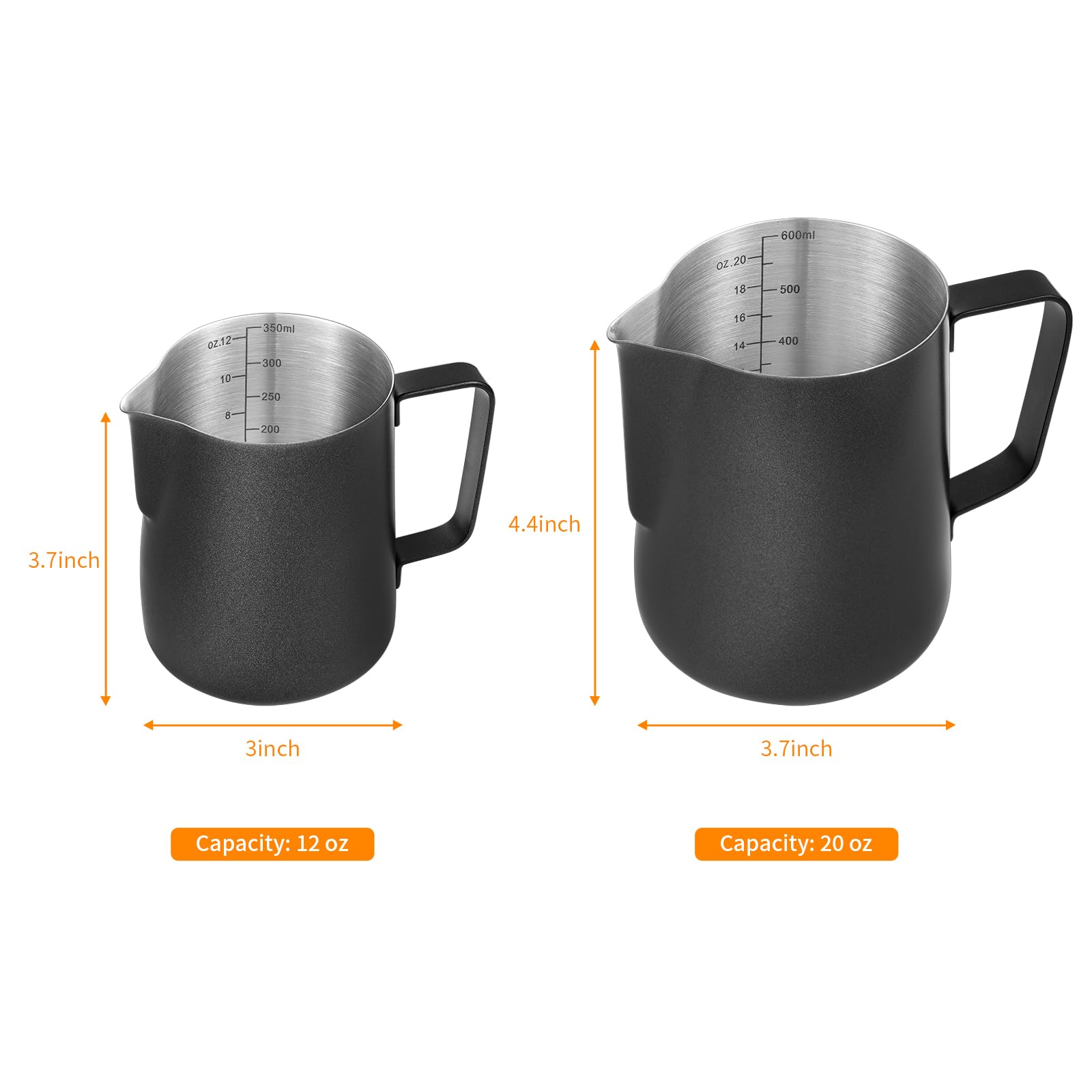 Marshine 20oz matte black milk pitcher for larger milk froth batches