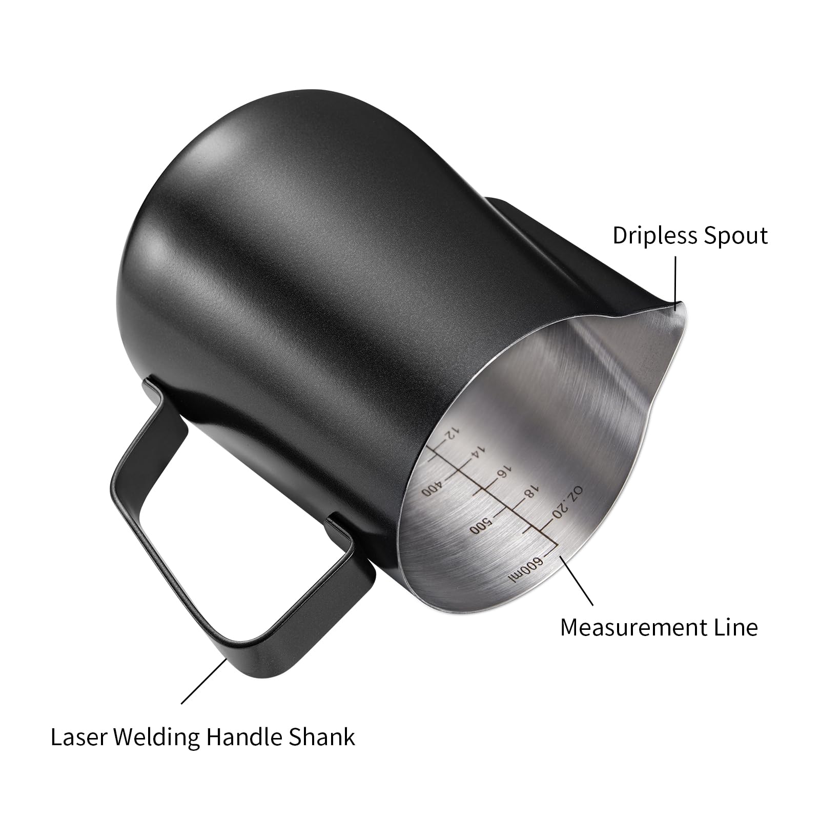 Marshine matte black pitcher with narrow spout for controlled pour