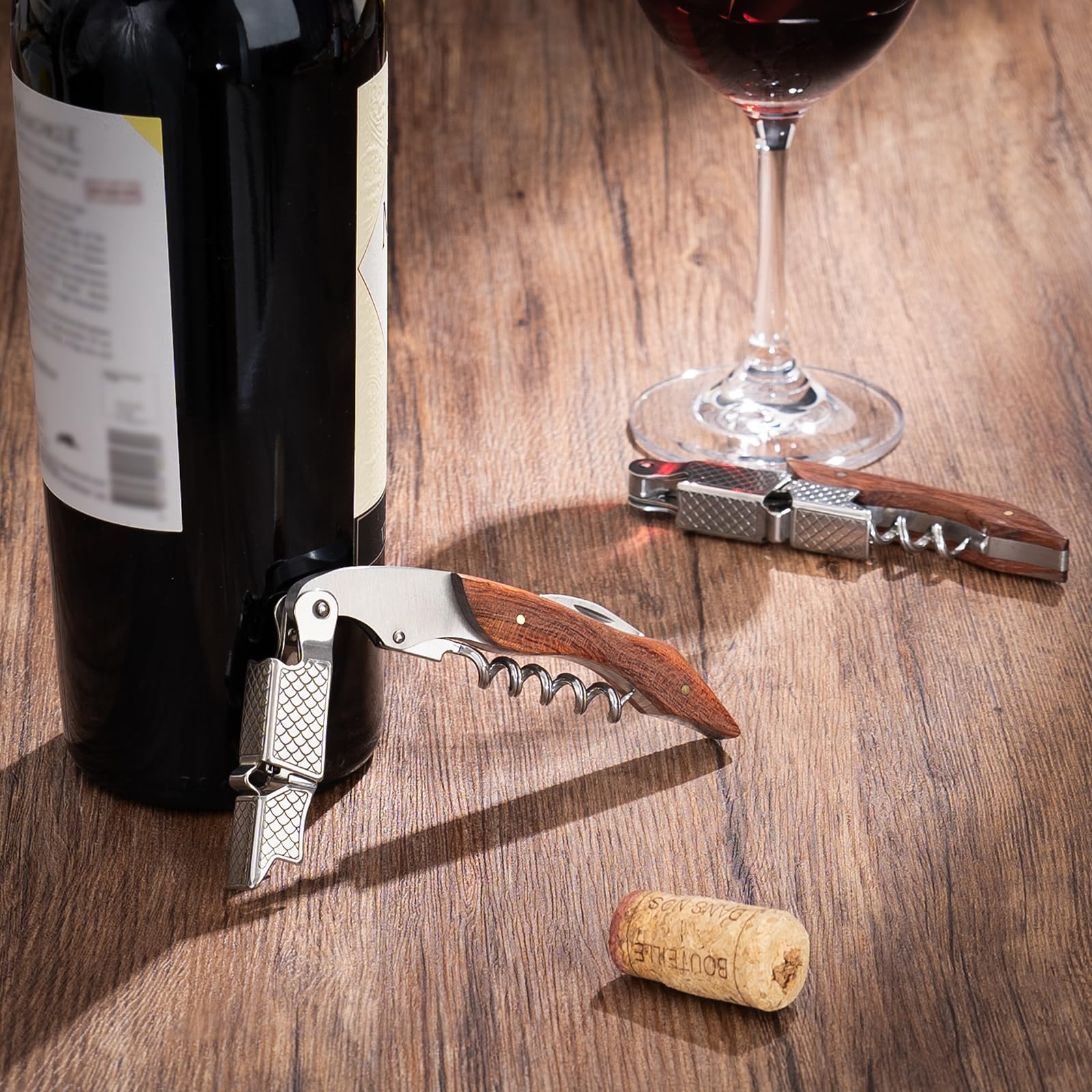 Marshine rosewood handle corkscrew held in hand for easy grip
