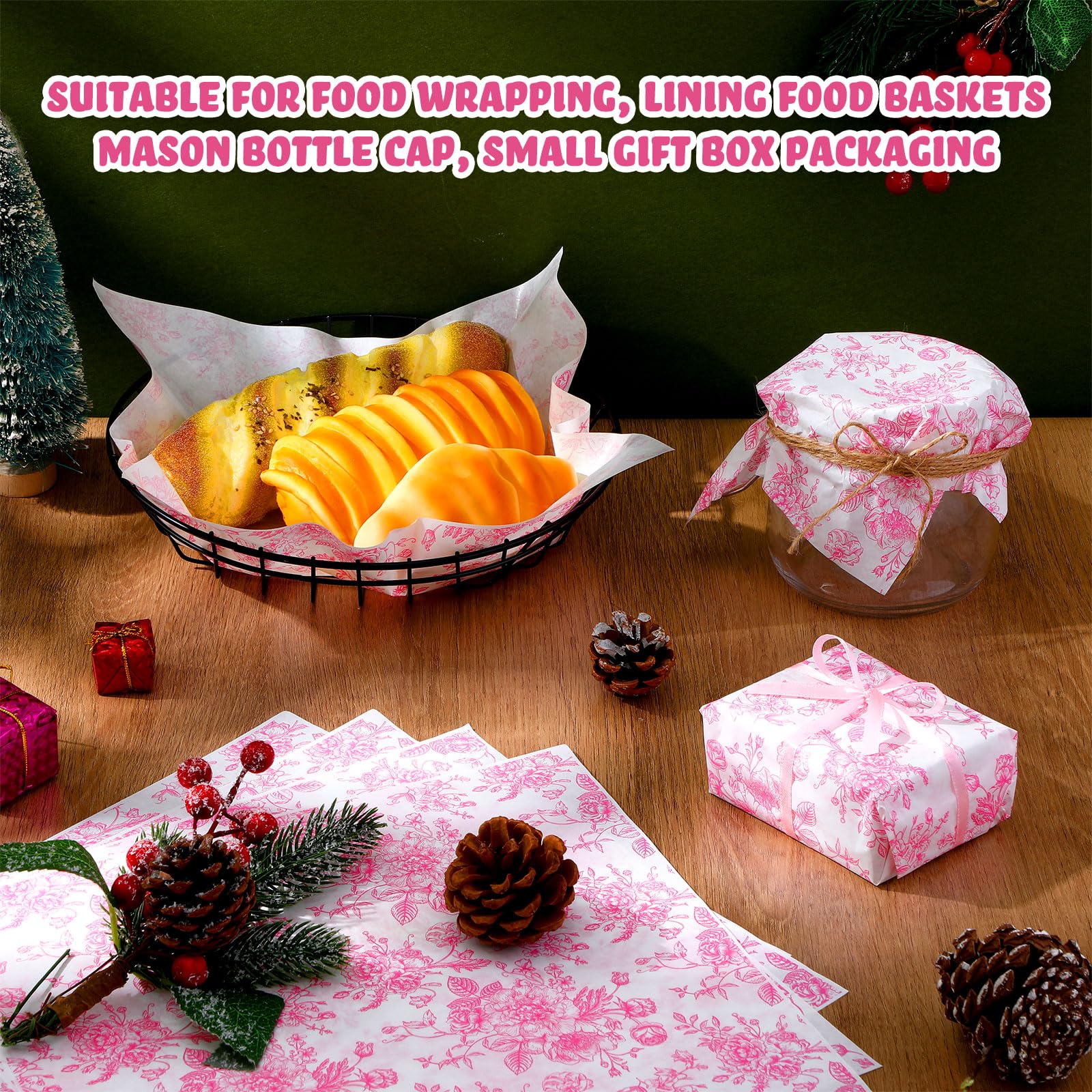 Marspark pink floral wax paper for cookies keeps treats fresh and tidy