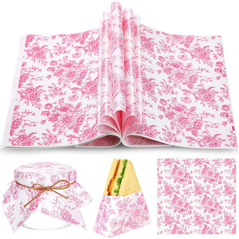 Marspark pink floral wax paper wraps sandwiches with greaseproof protection