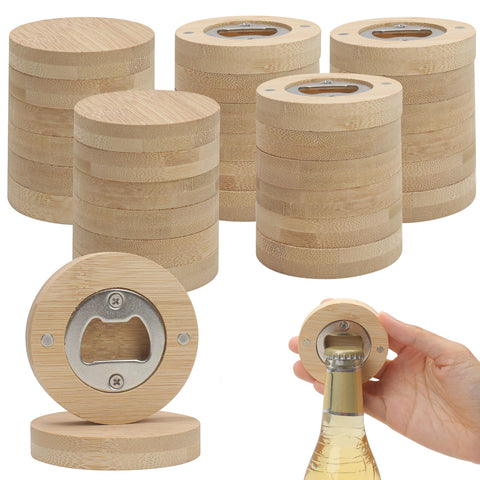 Marsrut bamboo bottle opener with magnetic holder for easy fridge access.