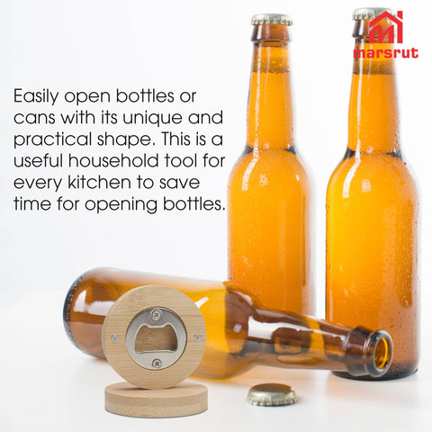 Marsrut round fridge magnet bottle opener provides convenient one-handed access.
