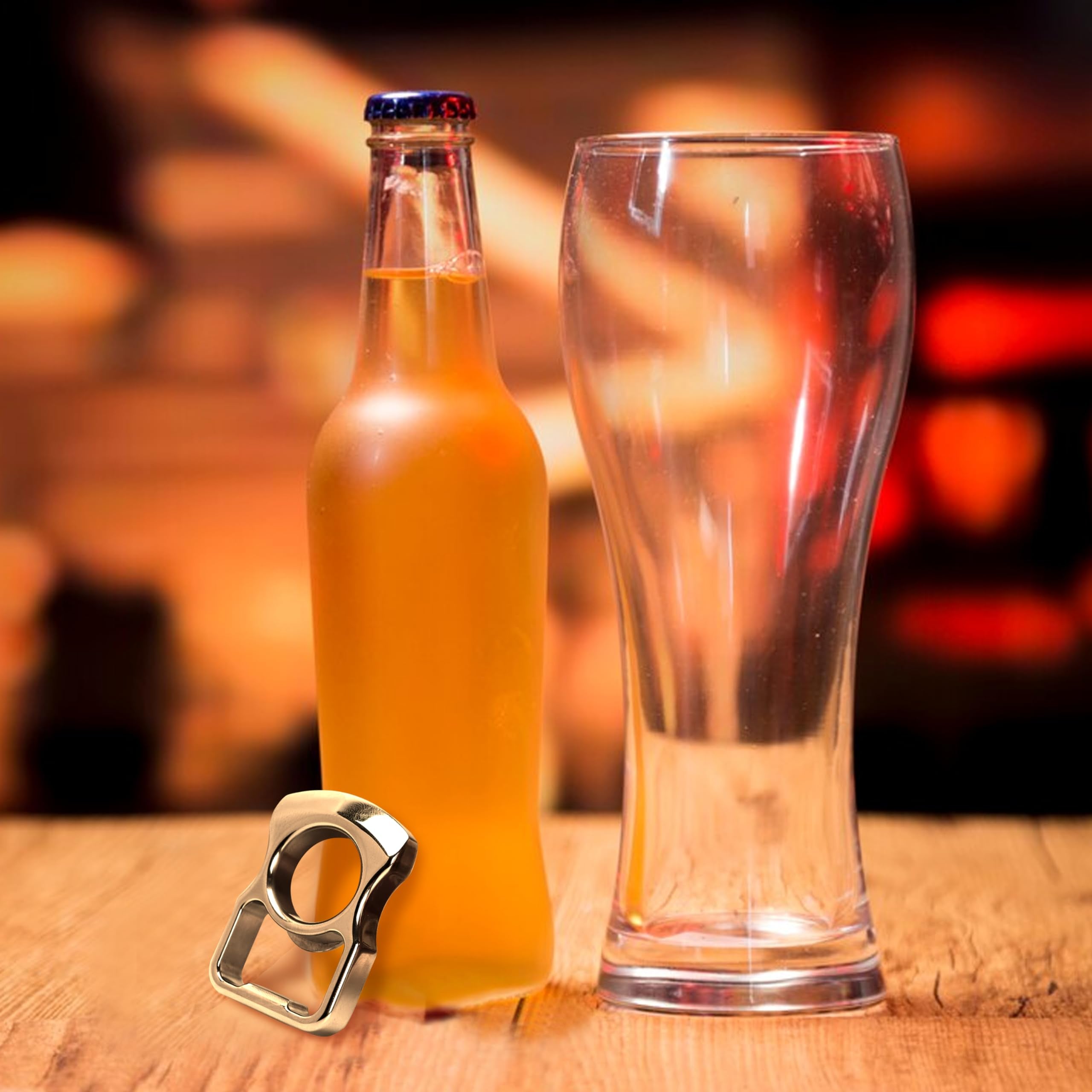 Marsrut bottle opener in action, opening a beer top with ease.