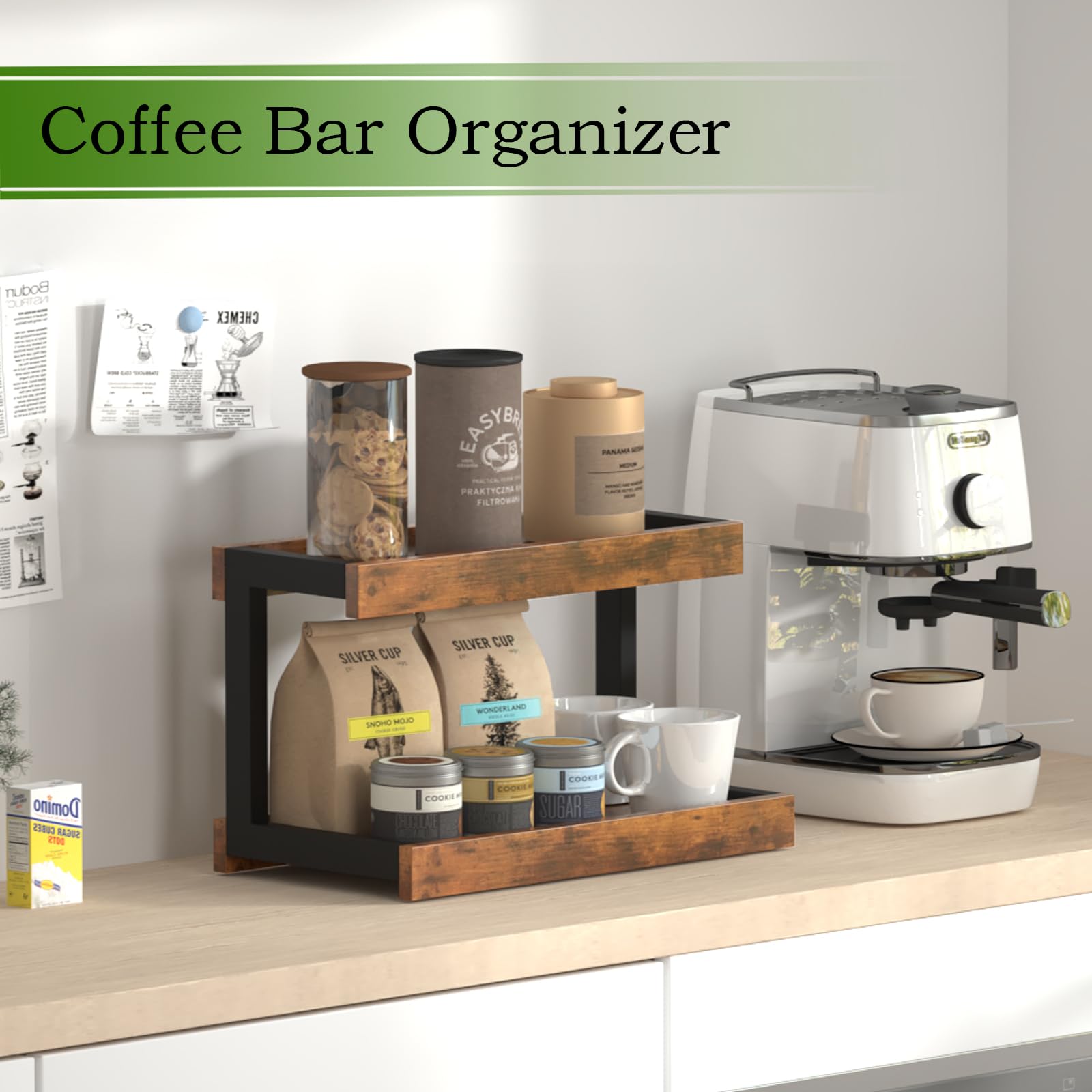 MARTY 2-Tier Spice Rack in a kitchen setup for spices and jars