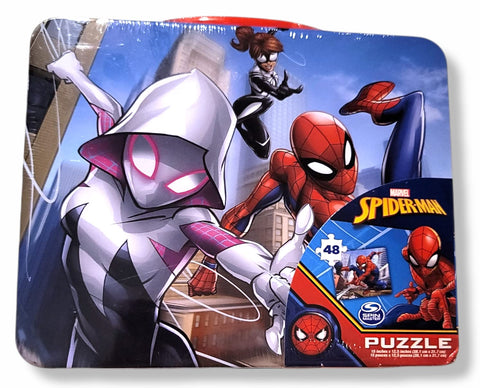 Spiderman puzzle inside lunch box to entertain during travel.