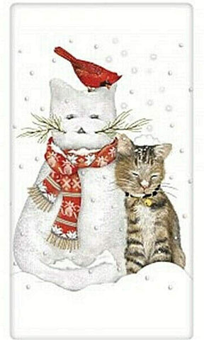Mary Lake-Thompson Snowman Tabby Snow Cat flour sack towel for drying dishes and retro flair
