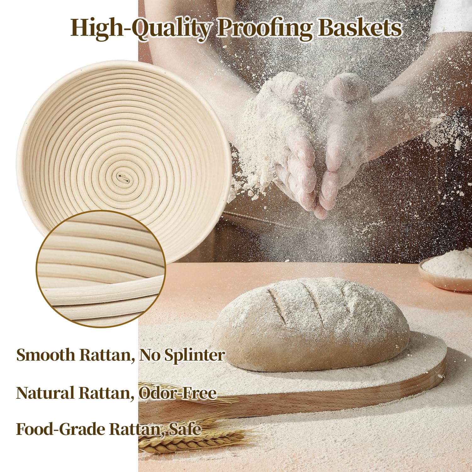 MarzeMuun natural rattan basket provides authentic proofing texture and moisture balance