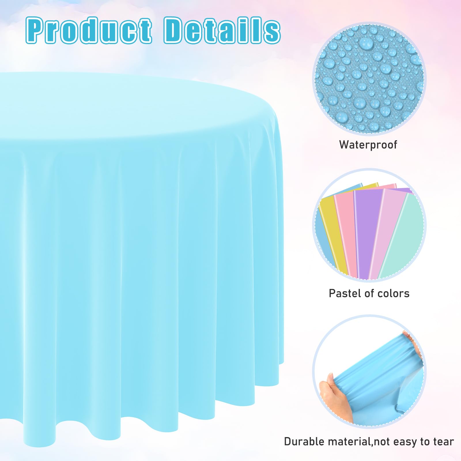 MASHAN light blue round tablecloth 84in creates soft baby shower ambiance.
