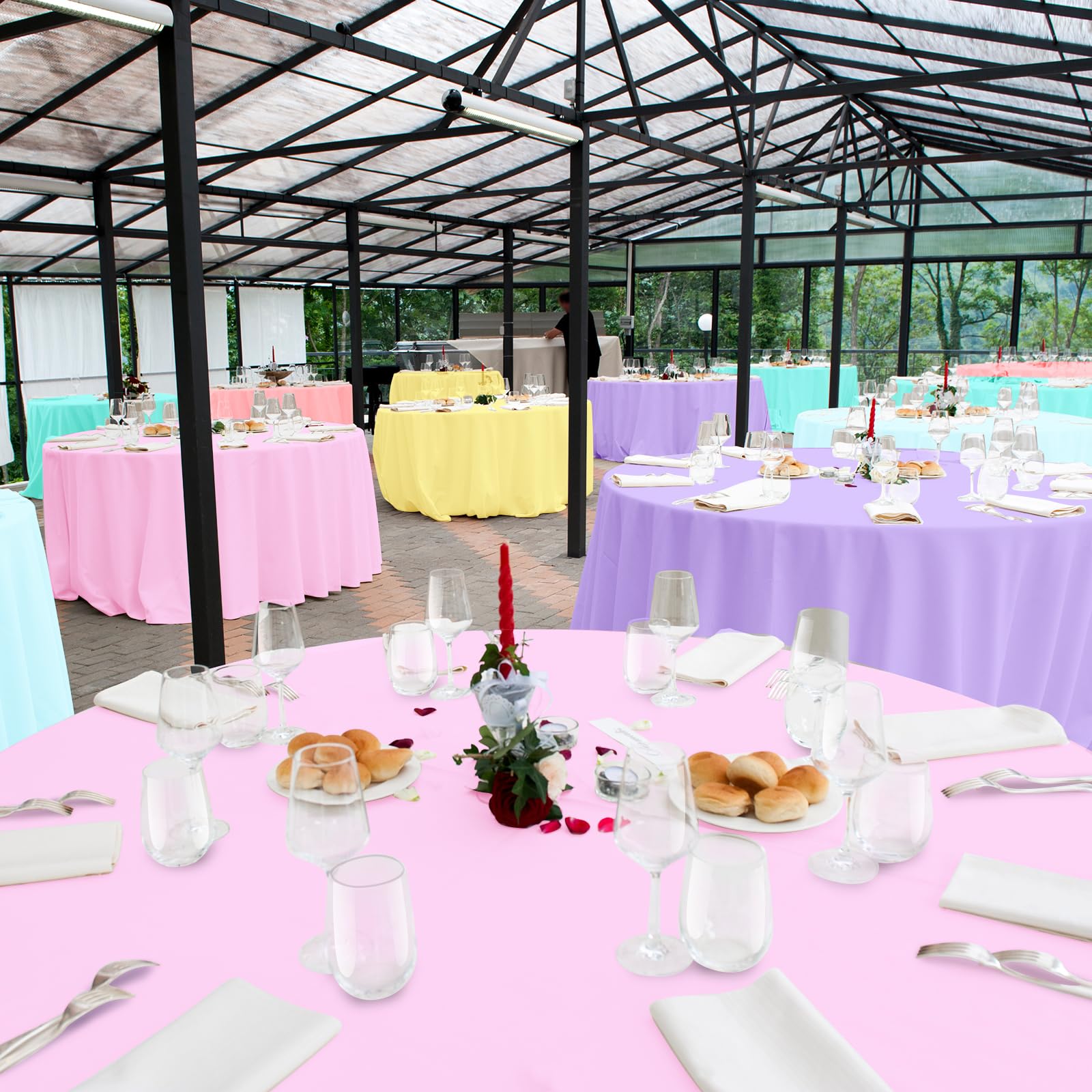 MASHAN macarons pink round tablecloth 84in perfect for princess parties.