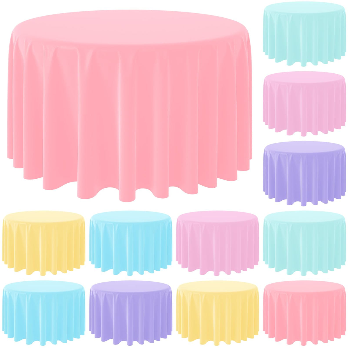 MASHAN pastel rainbow round tablecloth 84in for festive gatherings with quick cleanup.
