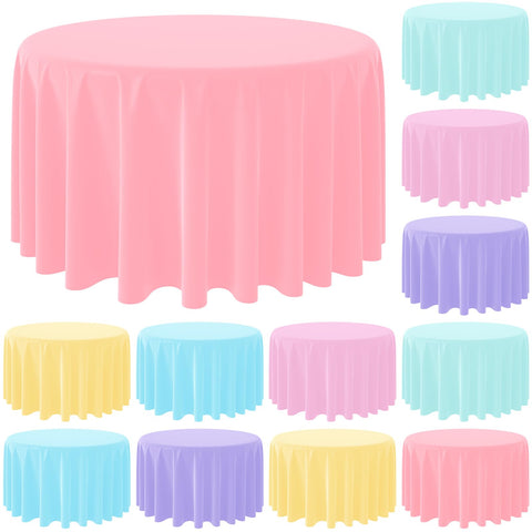 MASHAN pastel rainbow round tablecloth 84in for festive gatherings with quick cleanup.