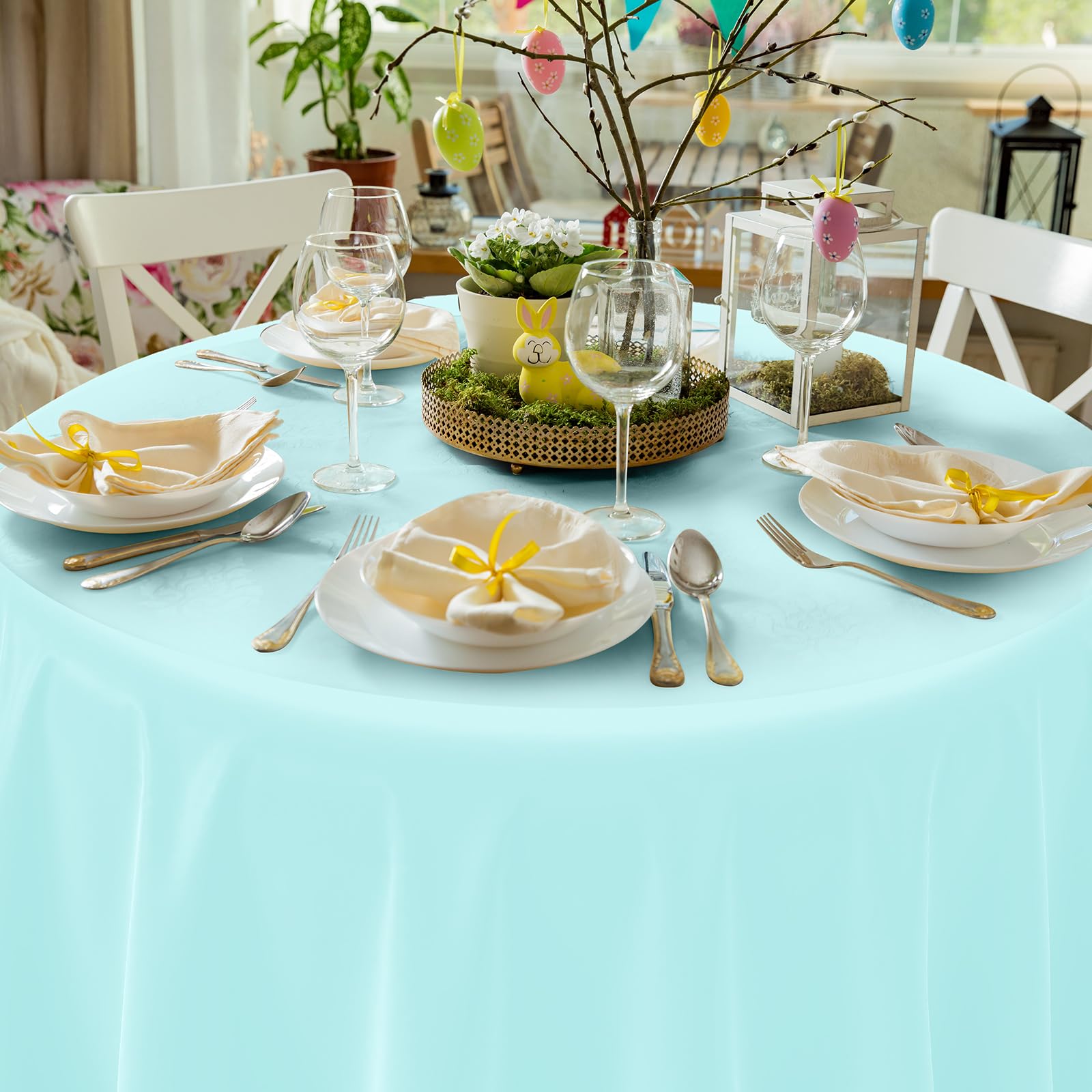 MASHAN yellow round tablecloth 84in brightens dessert tables.