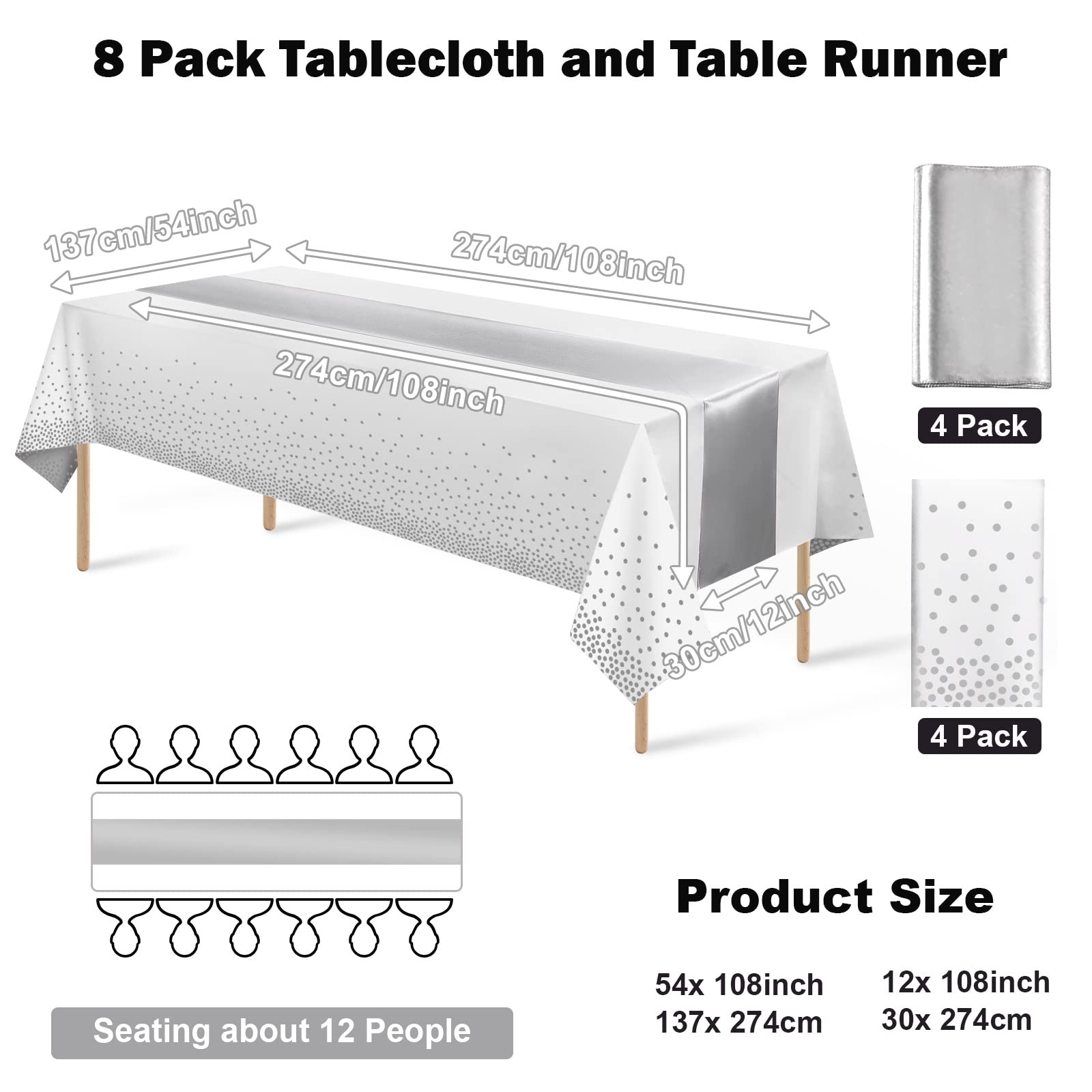 MASHAN silver satin table runner adds smooth shine to tables.