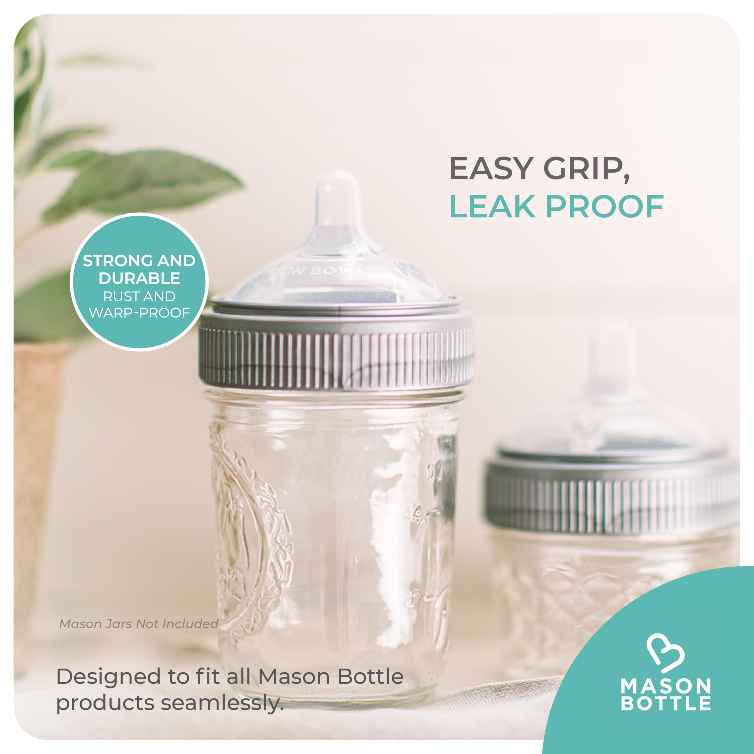 Mason Bottle plastic ring rust-proof design withstands daily use.