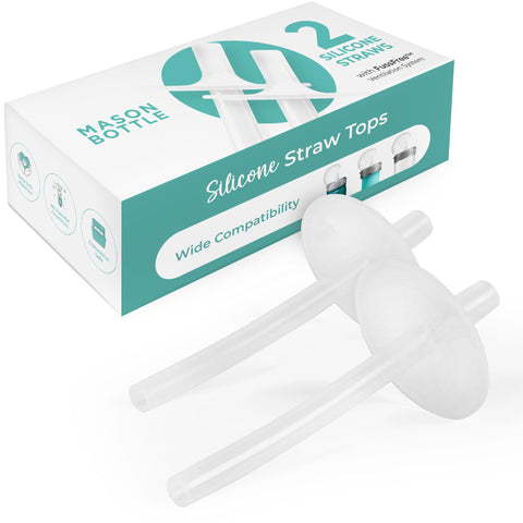 Mason Bottle silicone straw toppers 2-pack for 8oz jars, easy sippy conversion
