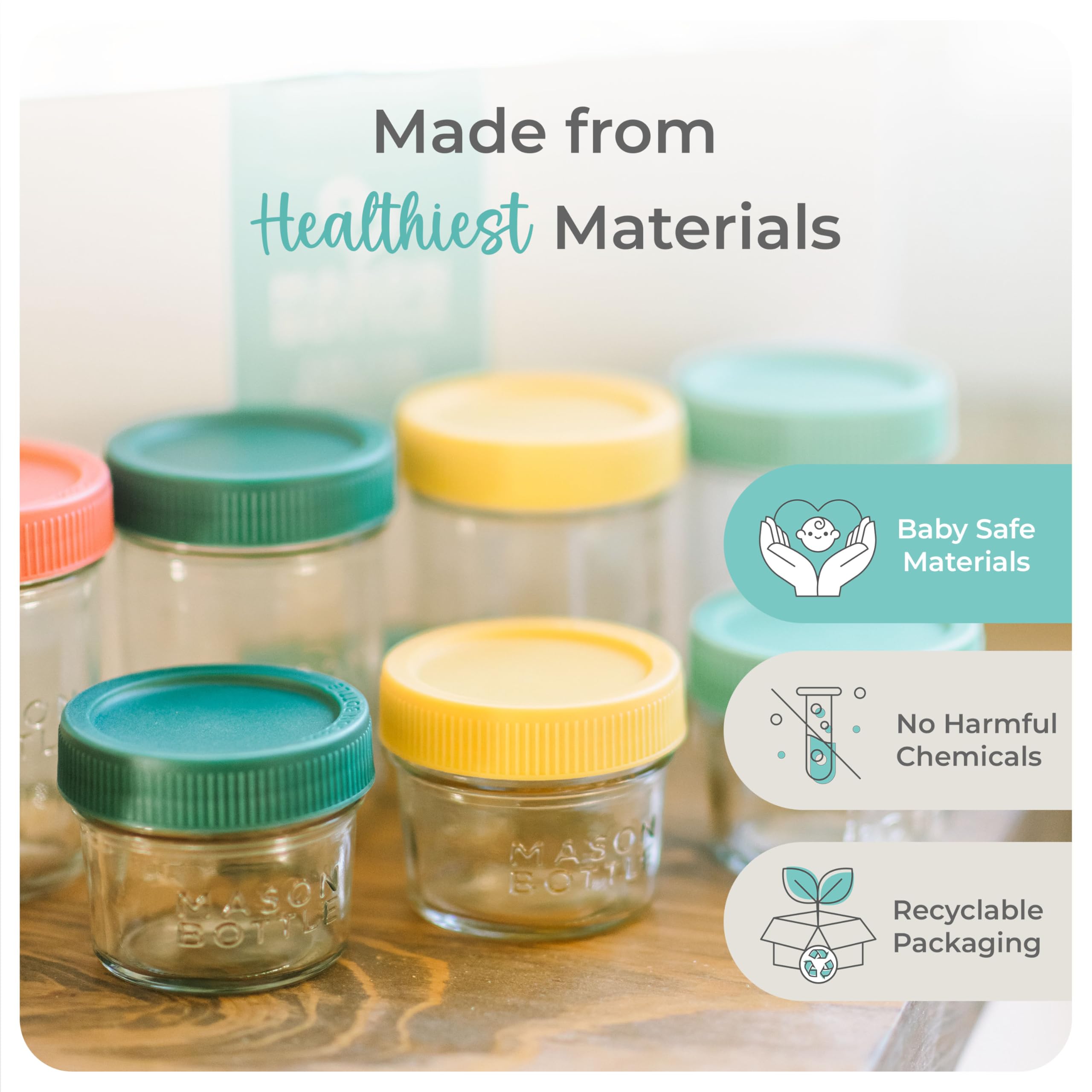 Mason Bottle stackable jar set with lids keeps fridge organized and space-efficient.