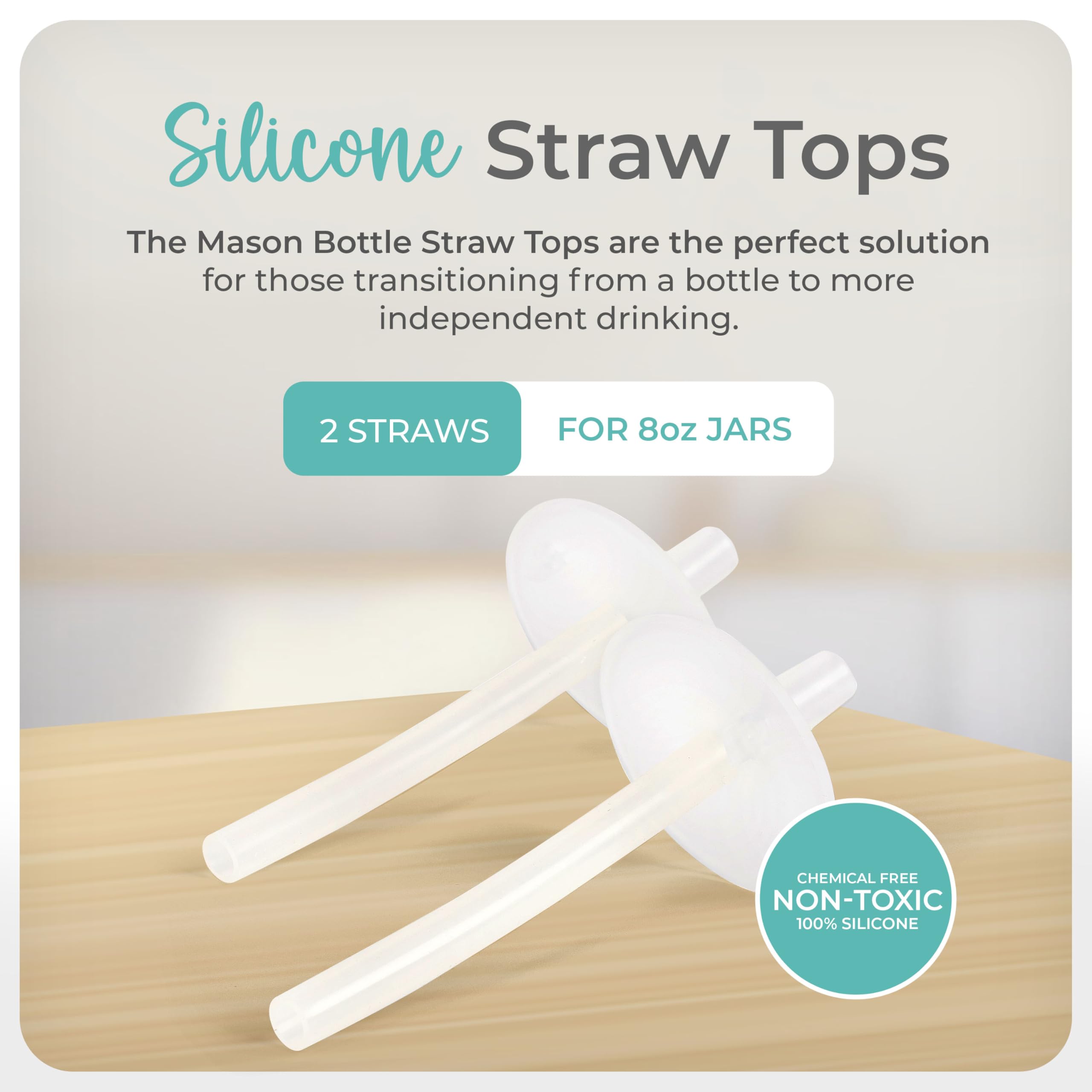 Mason Bottle toppers attached to 8oz regular-mouth jar for spill-free sipping