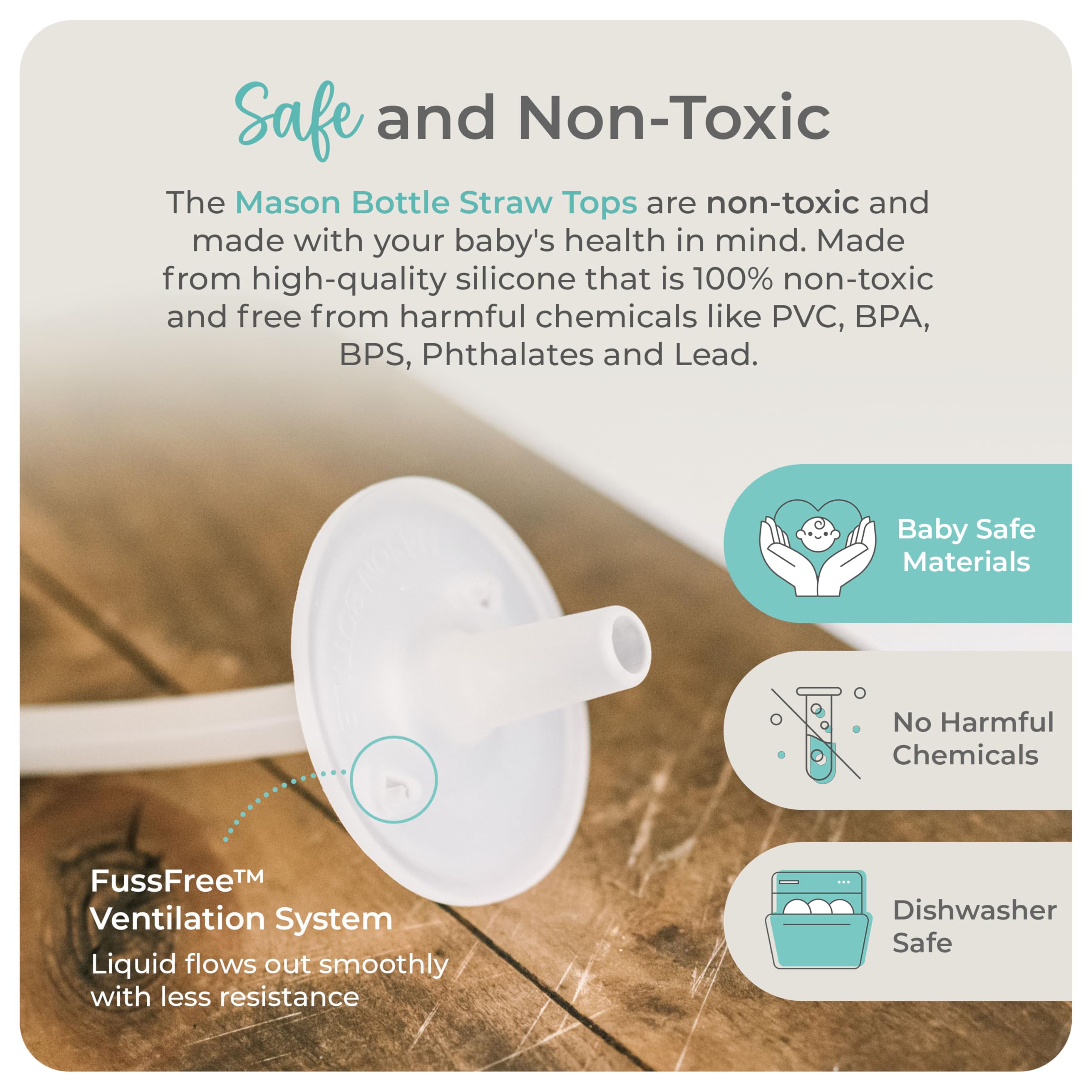 Mason Bottle straw toppers made with BPA-free silicone for everyday use
