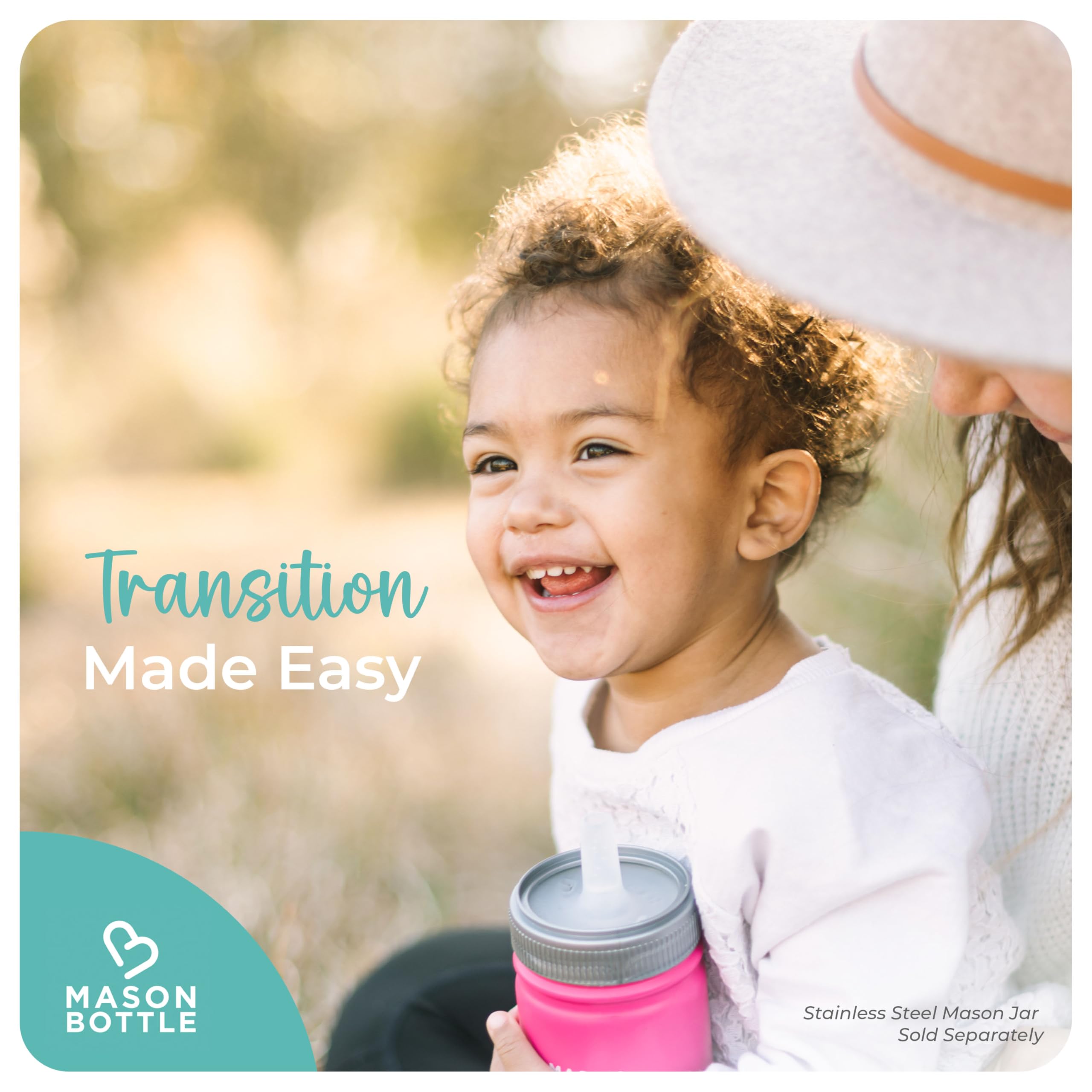 Mason Bottle toppers fit 8oz jars, suitable for all ages on the go