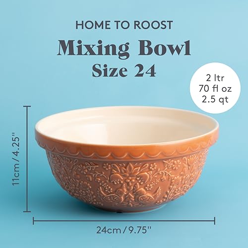 Mason Cash Home to Roost 24cm bowl with textured grip on rim for easy pouring.