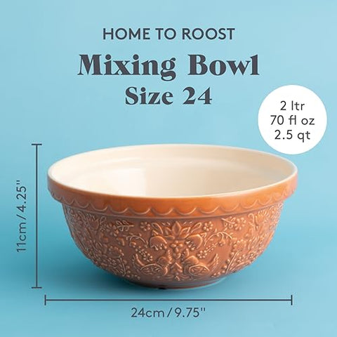 Mason Cash Home to Roost 24cm bowl with textured grip on rim for easy pouring.