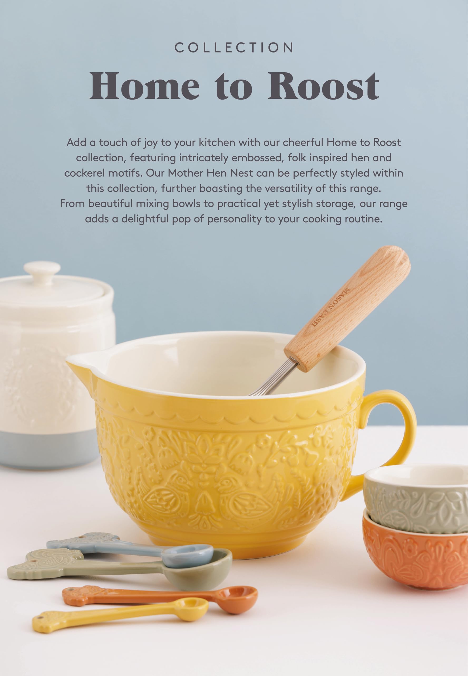 Mason Cash Home to Roost 24cm bowl supports kneading with wide shallow design.