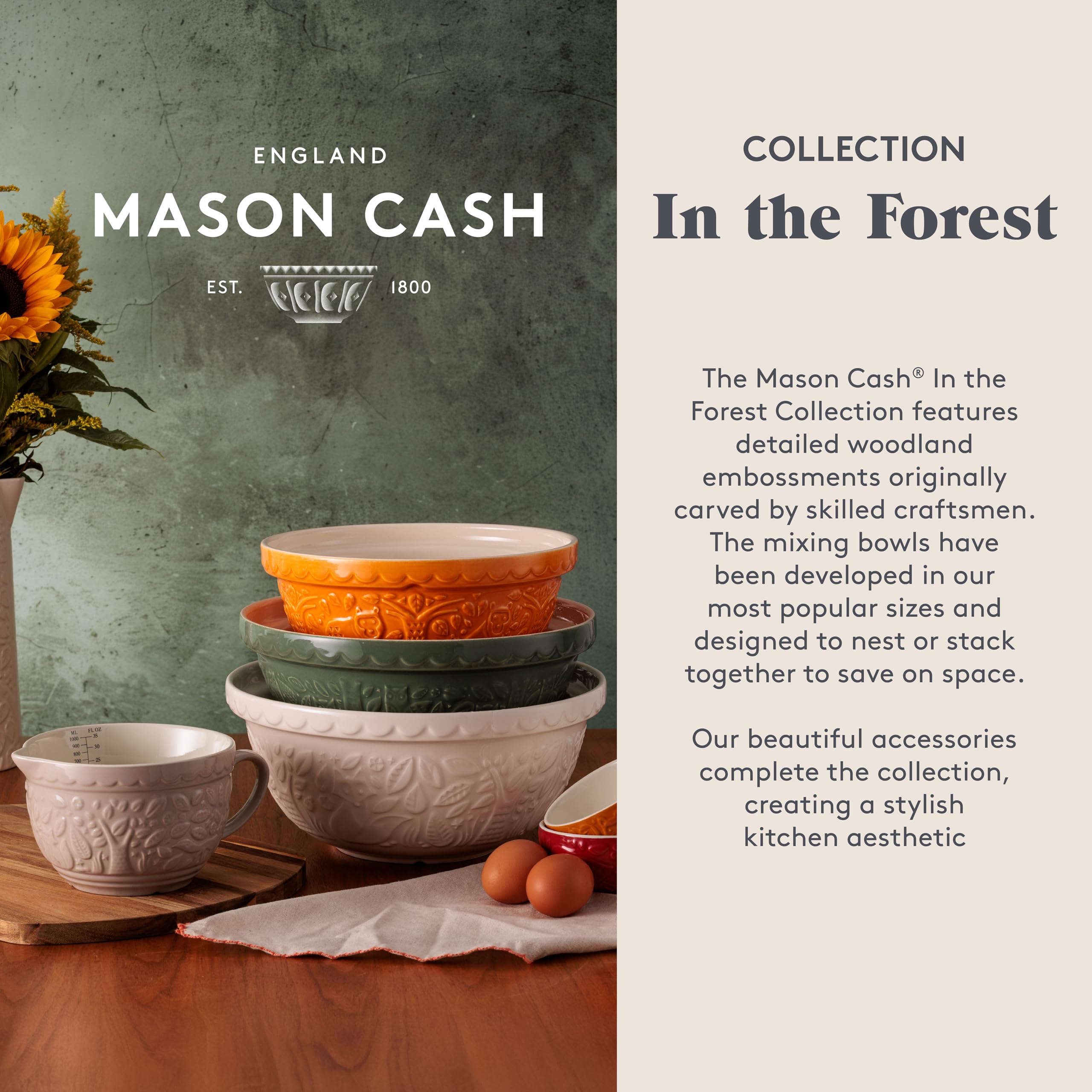 Mason Cash In the Forest kitchen scene showcases versatile prep use.