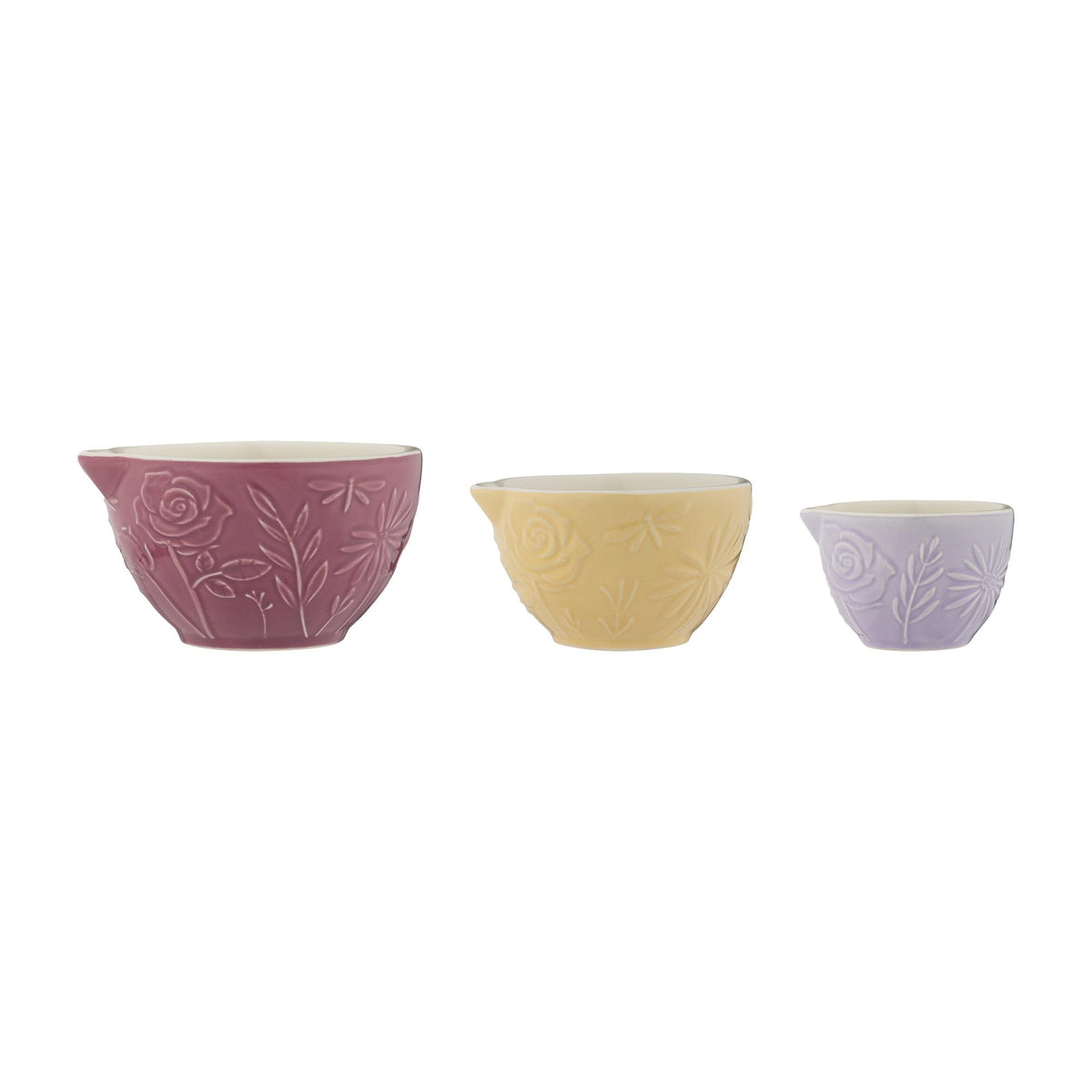 Mason Cash In The Meadow measuring cups nest for compact storage and easy access.