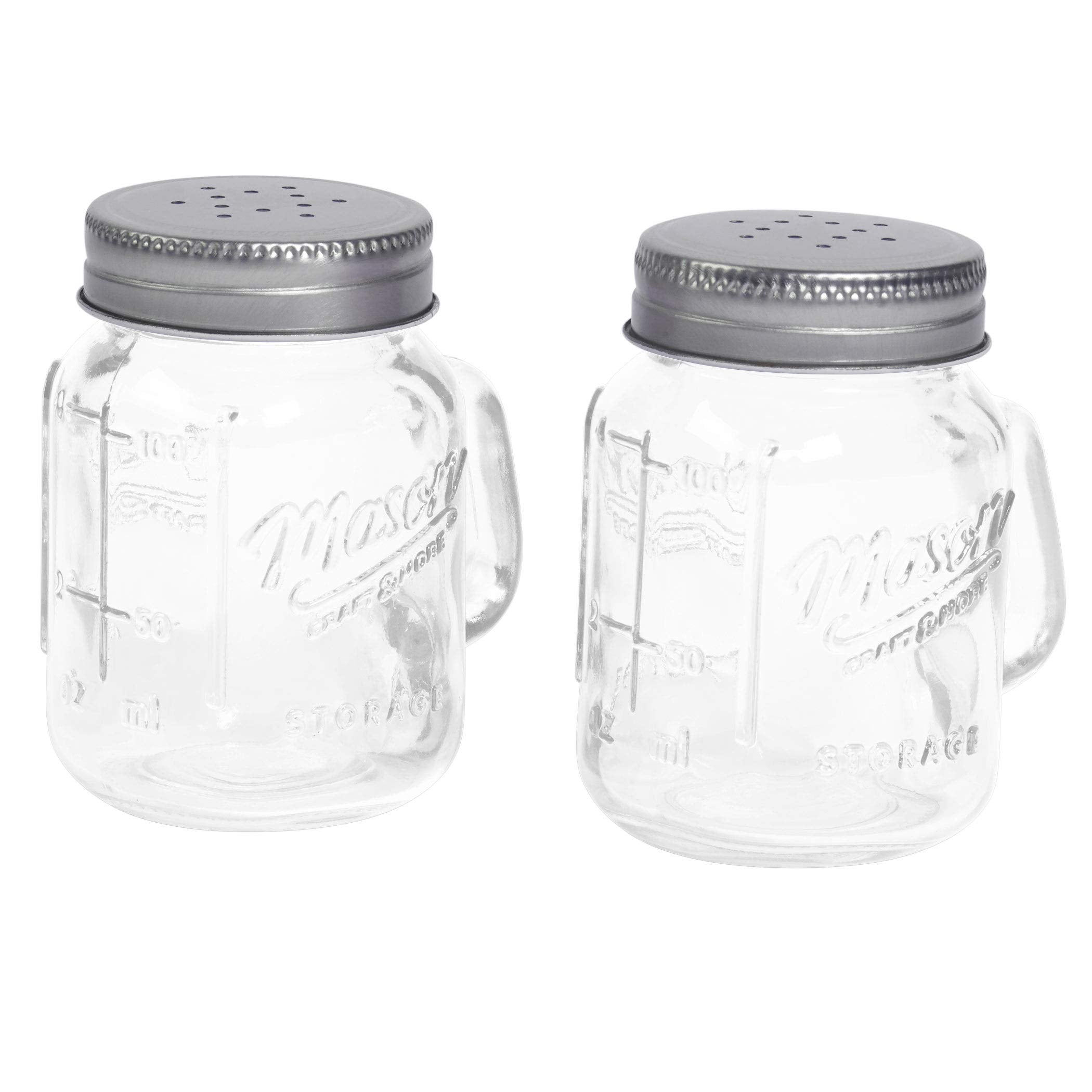 Mason Craft and More mason jar salt pepper shaker front view shows durable glass.